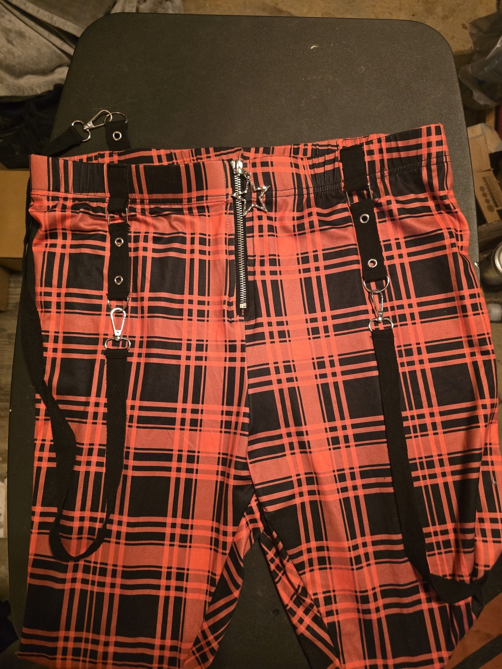 Shine Red Plaid Women’s Pants with Suspender Straps 2xl